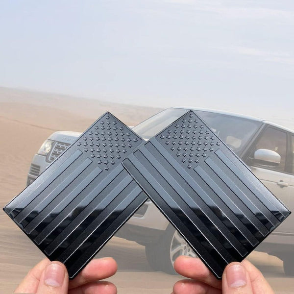 3D Blackout Aluminum American Flag Emblem Pair – Weatherproof Adhesive Badges